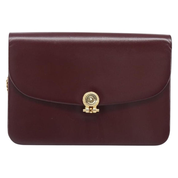 Christian Dior Chain Shoulder Bag Leather Bordeaux Gold Auth BA15709