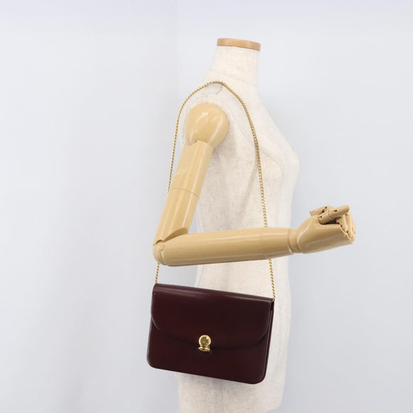 Christian Dior Chain Shoulder Bag Leather Bordeaux Gold Auth BA15709