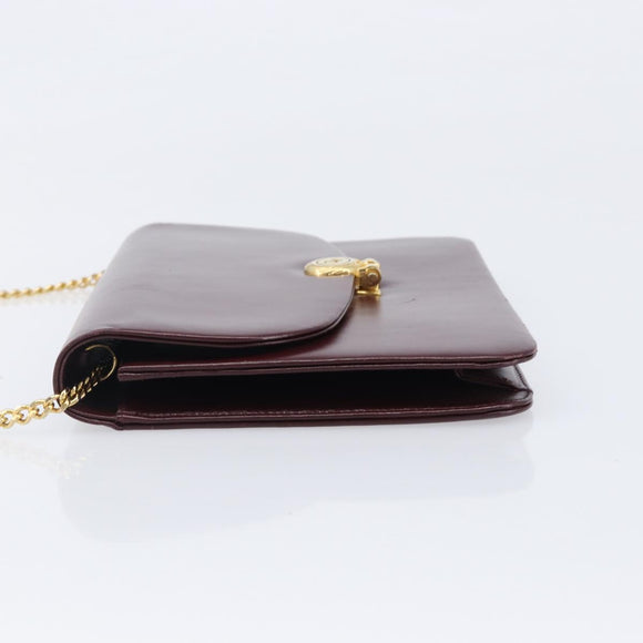 Christian Dior Chain Shoulder Bag Leather Bordeaux Gold Auth BA15709
