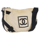 CHANEL Chanel Sports Shoulder Bag Canvas Beige Silver CC Auth BA15714-1