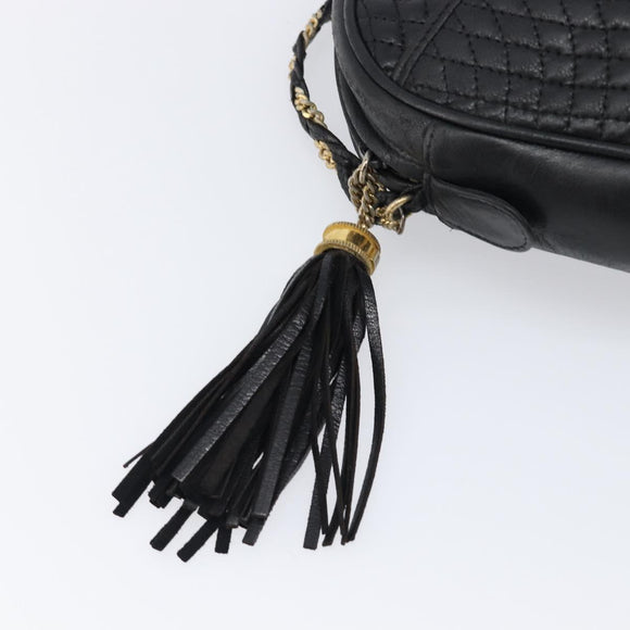 BALLY Chain Shoulder Bag Leather Black Gold Auth BA15717