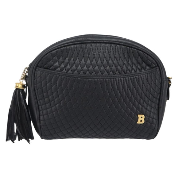 BALLY Chain Shoulder Bag Leather Black Gold Auth BA15717