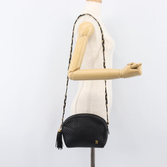 BALLY Chain Shoulder Bag Leather Black Gold Auth BA15717