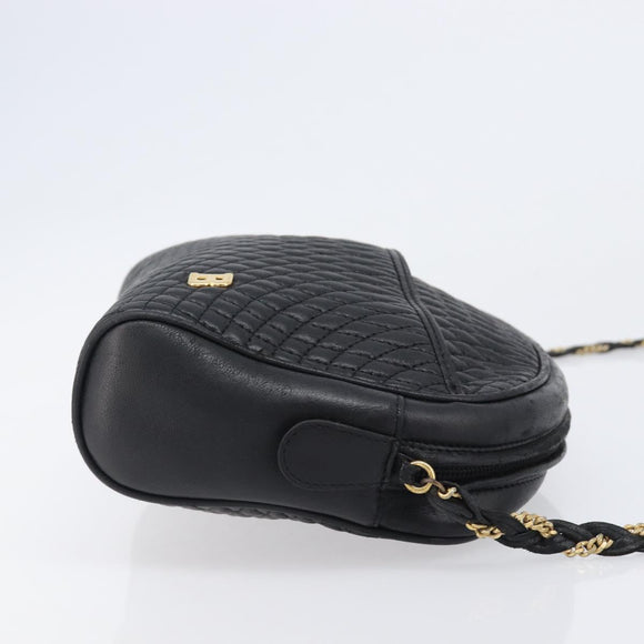 BALLY Chain Shoulder Bag Leather Black Gold Auth BA15717