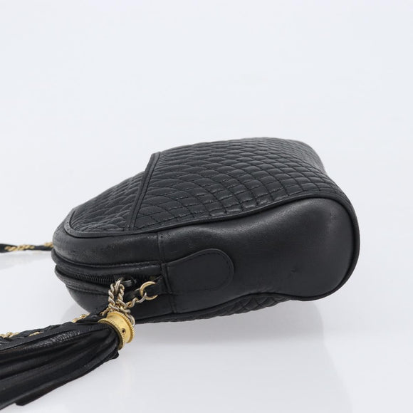BALLY Chain Shoulder Bag Leather Black Gold Auth BA15717