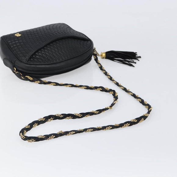 BALLY Chain Shoulder Bag Leather Black Gold Auth BA15717