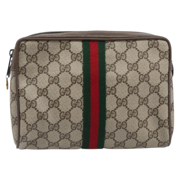 GUCCI GG Supreme Web Sherry Line Clutch Bag PVC Beige 75 01 012 Auth BA15718
