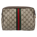 GUCCI GG Supreme Web Sherry Line Clutch Bag PVC Beige 75 01 012 Auth BA15718-3