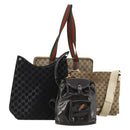 GUCCI GG Canvas Web Sherry Line Bag Leather Suede 4 Set Beige Black Auth BA15737-1