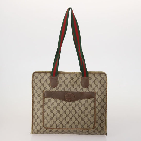 GUCCI GG Canvas Web Sherry Line Bag Leather Suede 4 Set Beige Black Auth BA15737