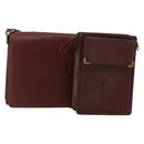 CARTIER Must Line Shoulder Bag Leather 2 Set Bordeaux Gold Auth BA15738-1