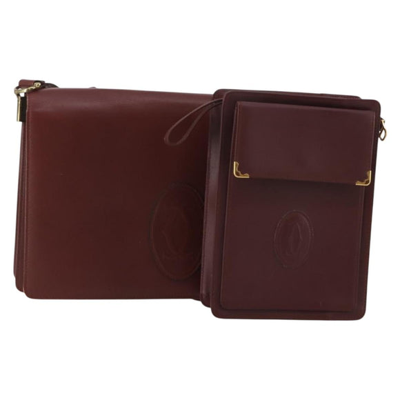 CARTIER Must Line Shoulder Bag Leather 2 Set Bordeaux Gold Auth BA15738