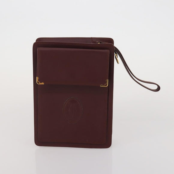 CARTIER Must Line Shoulder Bag Leather 2 Set Bordeaux Gold Auth BA15738