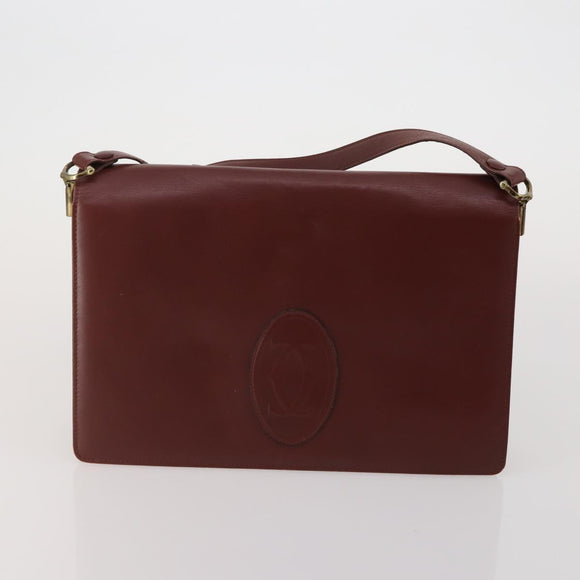 CARTIER Must Line Shoulder Bag Leather 2 Set Bordeaux Gold Auth BA15738