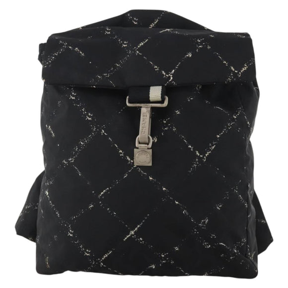 CHANEL New Travel Line Backpack Nylon Black CC Auth BA15739