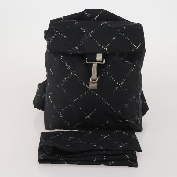 CHANEL New Travel Line Backpack Nylon Black CC Auth BA15739