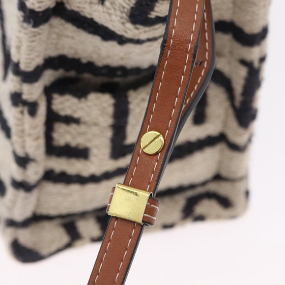 CELINE Small Cabas Tice Hand Bag Canvas 2way White Gold Auth BA15751