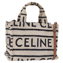 CELINE Small Cabas Tice Hand Bag Canvas 2way White Gold Auth BA15751-1