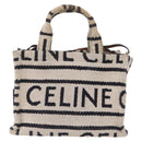 CELINE Small Cabas Tice Hand Bag Canvas 2way White Gold Auth BA15751-2