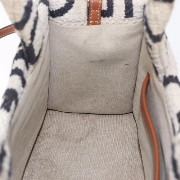 CELINE Small Cabas Tice Hand Bag Canvas 2way White Gold Auth BA15751