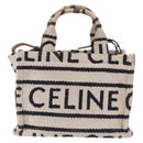 CELINE Small Cabas Tice Hand Bag Canvas 2way White Gold Auth BA15751-3
