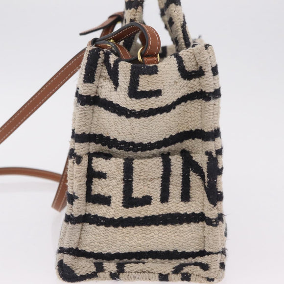 CELINE Small Cabas Tice Hand Bag Canvas 2way White Gold Auth BA15751