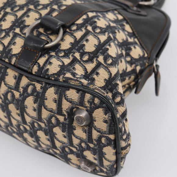 Christian Dior Trotter Canvas Hand Bag Navy Silver Auth BA15752