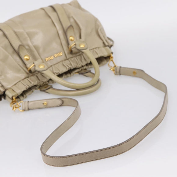 Miu Miu Hand Bag Leather 2way Beige Gold Auth BA15753V