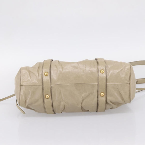 Miu Miu Hand Bag Leather 2way Beige Gold Auth BA15753V
