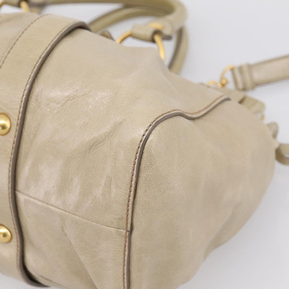 Miu Miu Hand Bag Leather 2way Beige Gold Auth BA15753V