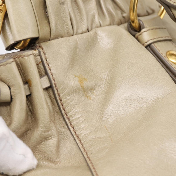 Miu Miu Hand Bag Leather 2way Beige Gold Auth BA15753V