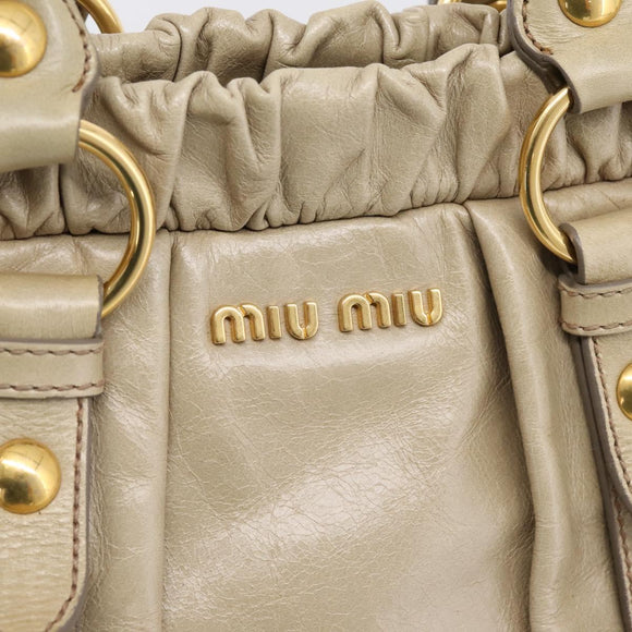 Miu Miu Hand Bag Leather 2way Beige Gold Auth BA15753V