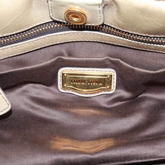 Miu Miu Hand Bag Leather 2way Beige Gold Auth BA15753V