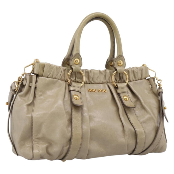 Miu Miu Hand Bag Leather 2way Beige Gold Auth BA15753V