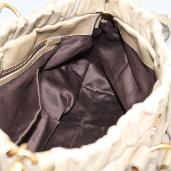 Miu Miu Hand Bag Leather 2way Beige Gold Auth BA15753V