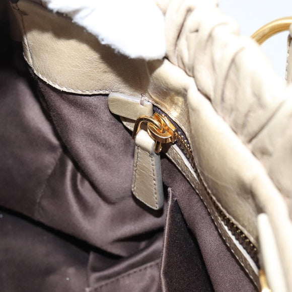 Miu Miu Hand Bag Leather 2way Beige Gold Auth BA15753V