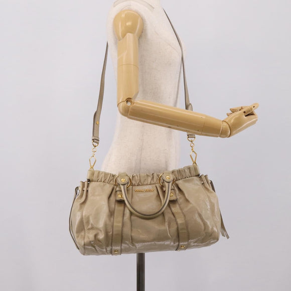 Miu Miu Hand Bag Leather 2way Beige Gold Auth BA15753V