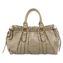 Miu Miu Hand Bag Leather 2way Beige Gold Auth BA15753V-2
