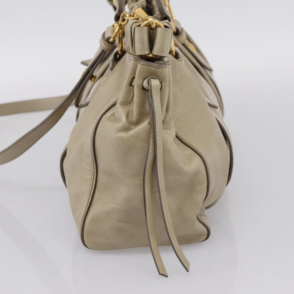 Miu Miu Hand Bag Leather 2way Beige Gold Auth BA15753V