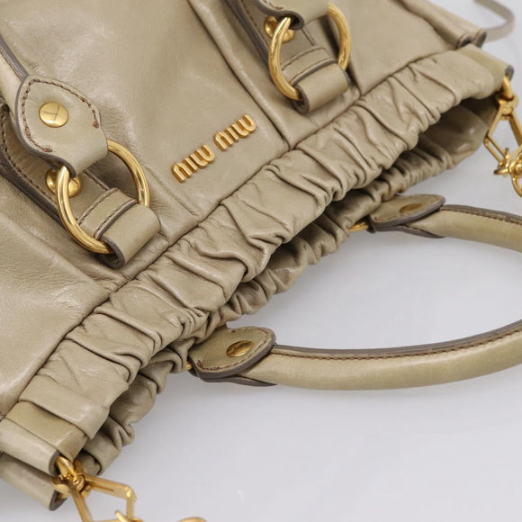 Miu Miu Hand Bag Leather 2way Beige Gold Auth BA15753V