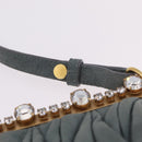 Miu Miu Matelasse Rhinestone Shoulder Bag Suede Gray Gold Auth BA15755V-9