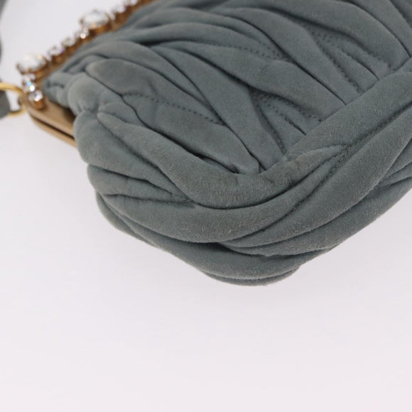 Miu Miu Matelasse Rhinestone Shoulder Bag Suede Gray Gold Auth BA15755V