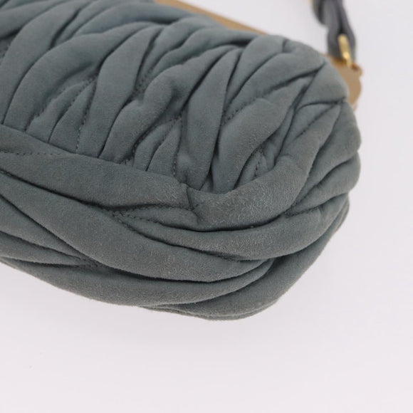 Miu Miu Matelasse Rhinestone Shoulder Bag Suede Gray Gold Auth BA15755V
