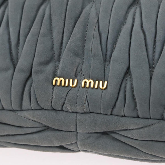 Miu Miu Matelasse Rhinestone Shoulder Bag Suede Gray Gold Auth BA15755V