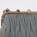 Miu Miu Matelasse Rhinestone Shoulder Bag Suede Gray Gold Auth BA15755V-20