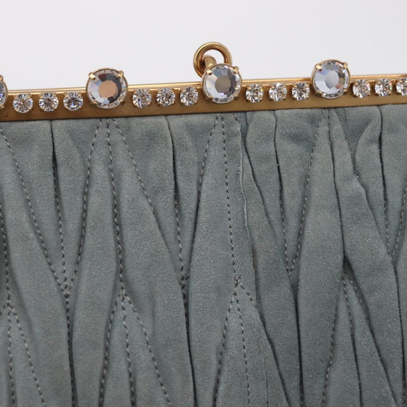 Miu Miu Matelasse Rhinestone Shoulder Bag Suede Gray Gold Auth BA15755V