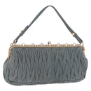 Miu Miu Matelasse Rhinestone Shoulder Bag Suede Gray Gold Auth BA15755V-1