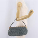 Miu Miu Matelasse Rhinestone Shoulder Bag Suede Gray Gold Auth BA15755V-27