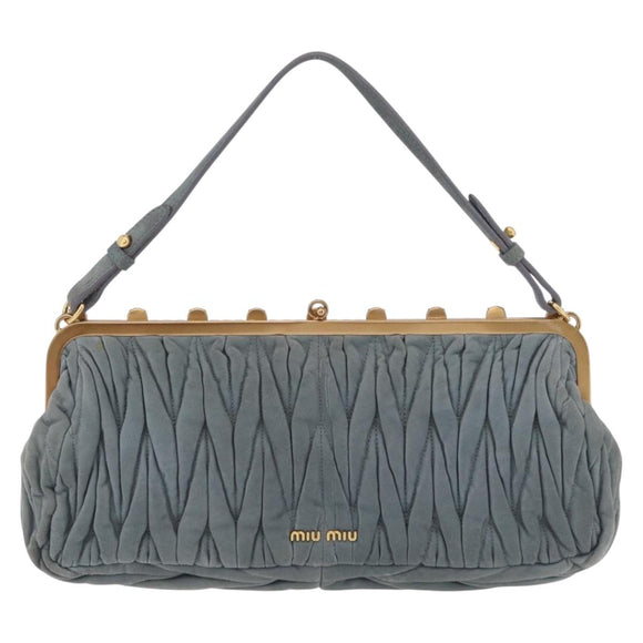 Miu Miu Matelasse Rhinestone Shoulder Bag Suede Gray Gold Auth BA15755V