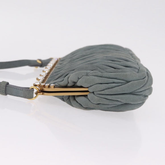 Miu Miu Matelasse Rhinestone Shoulder Bag Suede Gray Gold Auth BA15755V